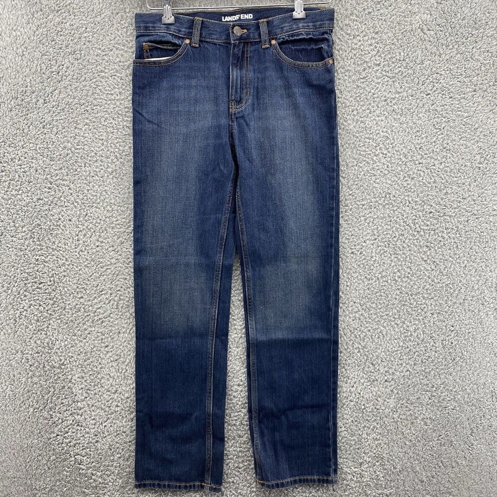 Lands End Youth Blue‎ Jeans Sz 14 Medium Wash Cotton Denim Classic Fit EUC